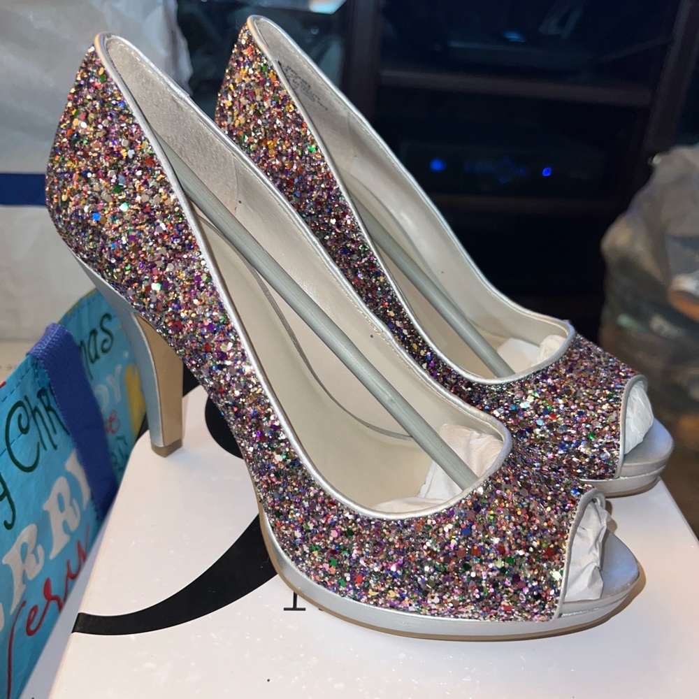 Nine West Silver Sequin Heels